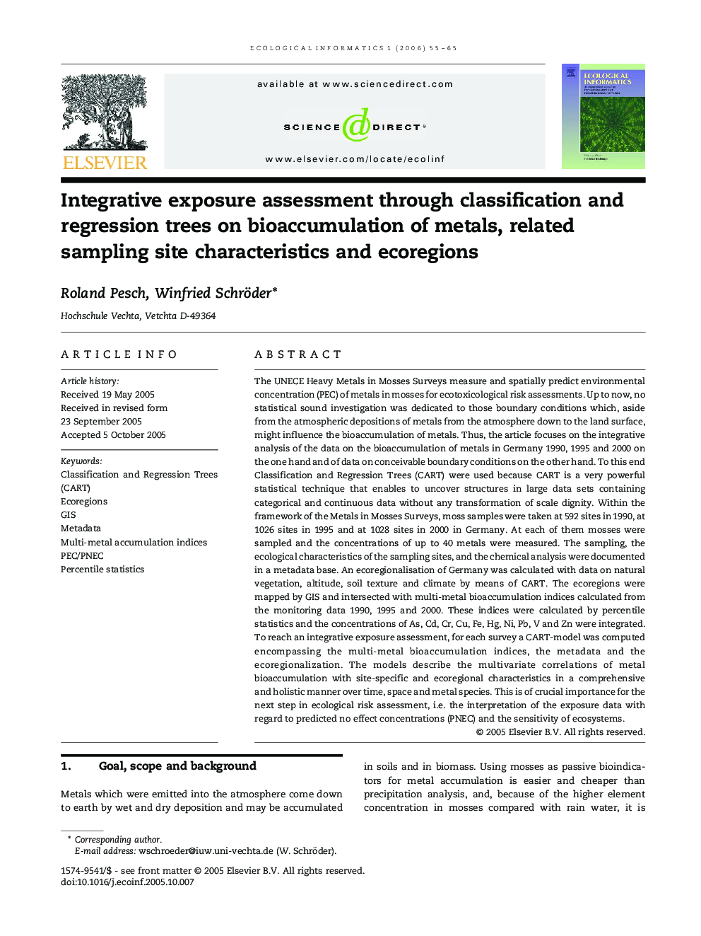 Integrative exposure assessment through classification and regression trees on bioaccumulation of metals, related sampling site characteristics and ecoregions