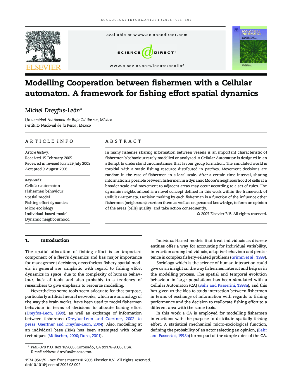 Modelling Cooperation between fishermen with a Cellular automaton. A framework for fishing effort spatial dynamics