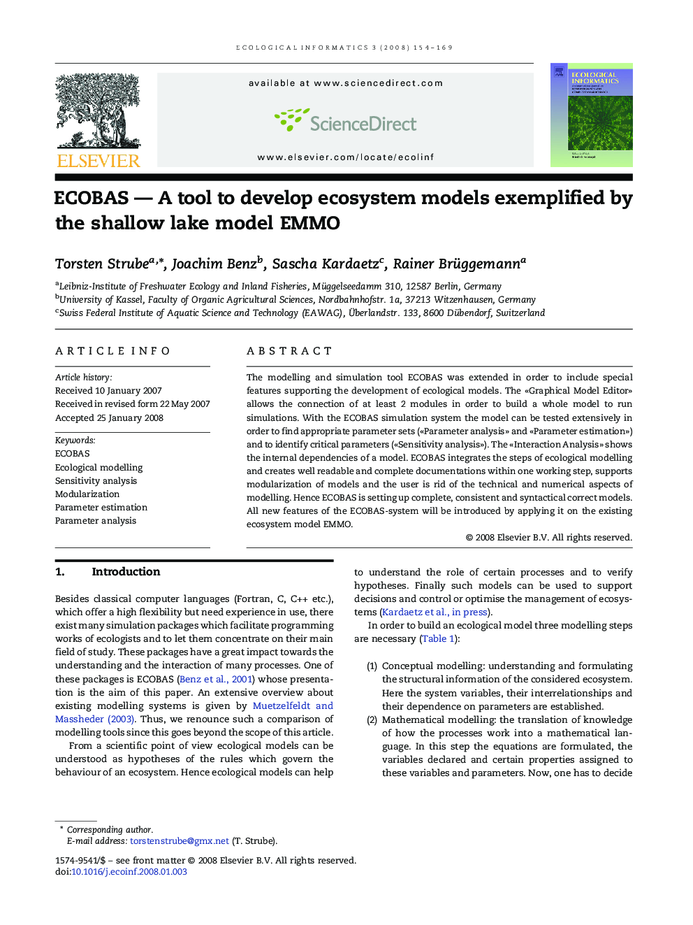 ECOBAS - A tool to develop ecosystem models exemplified by the shallow lake model EMMO