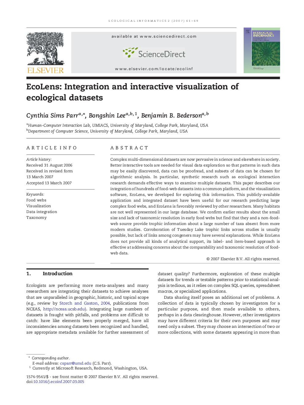 EcoLens: Integration and interactive visualization of ecological datasets