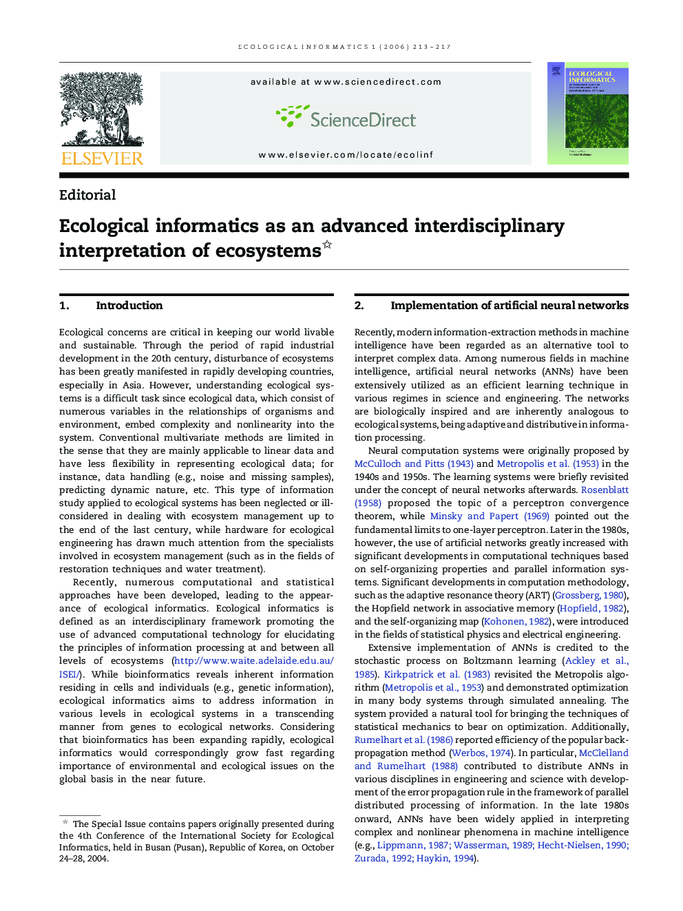 Ecological informatics as an advanced interdisciplinary interpretation of ecosystems