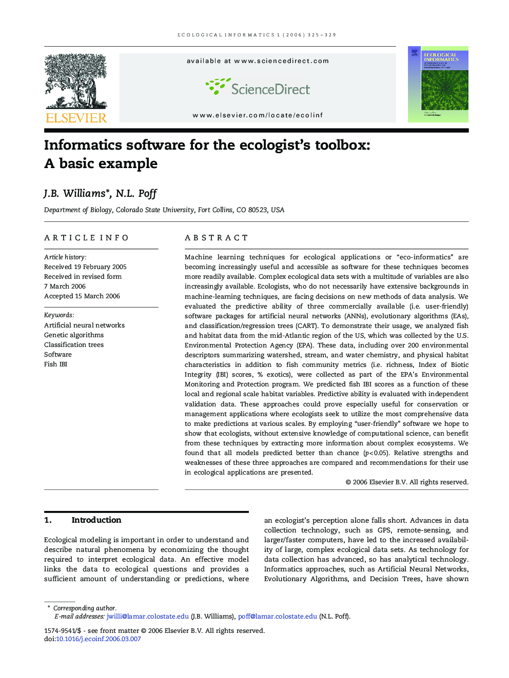 Informatics software for the ecologist's toolbox: A basic example