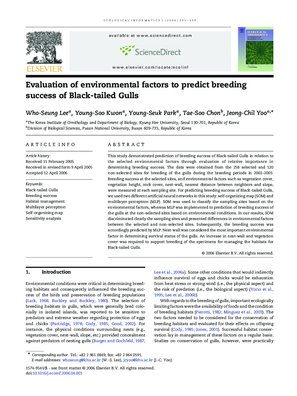 Evaluation of environmental factors to predict breeding success of Black-tailed Gulls