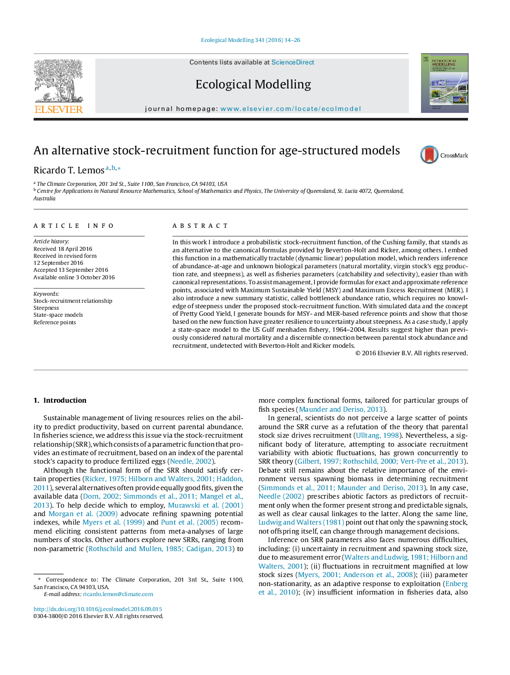 An alternative stock-recruitment function for age-structured models