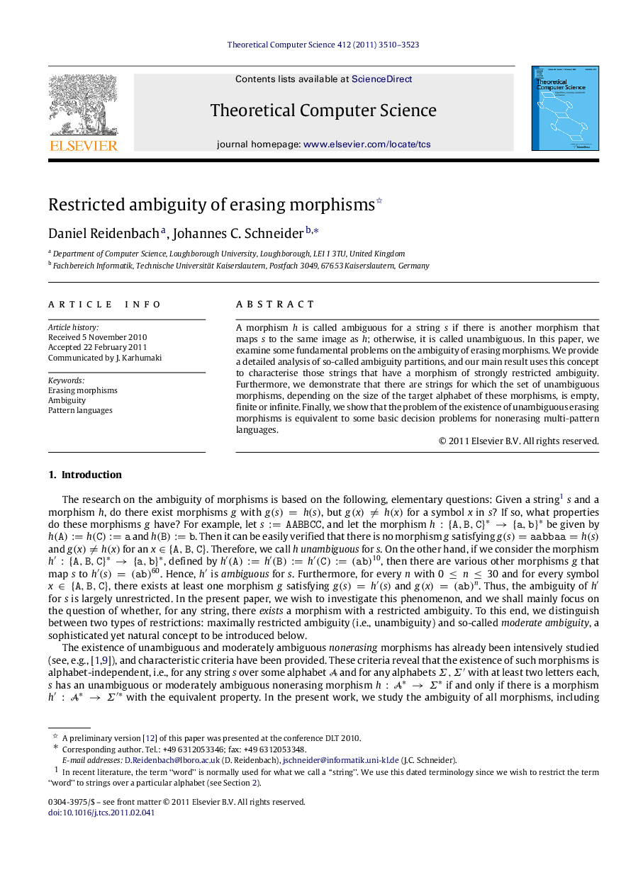 Restricted ambiguity of erasing morphisms 
