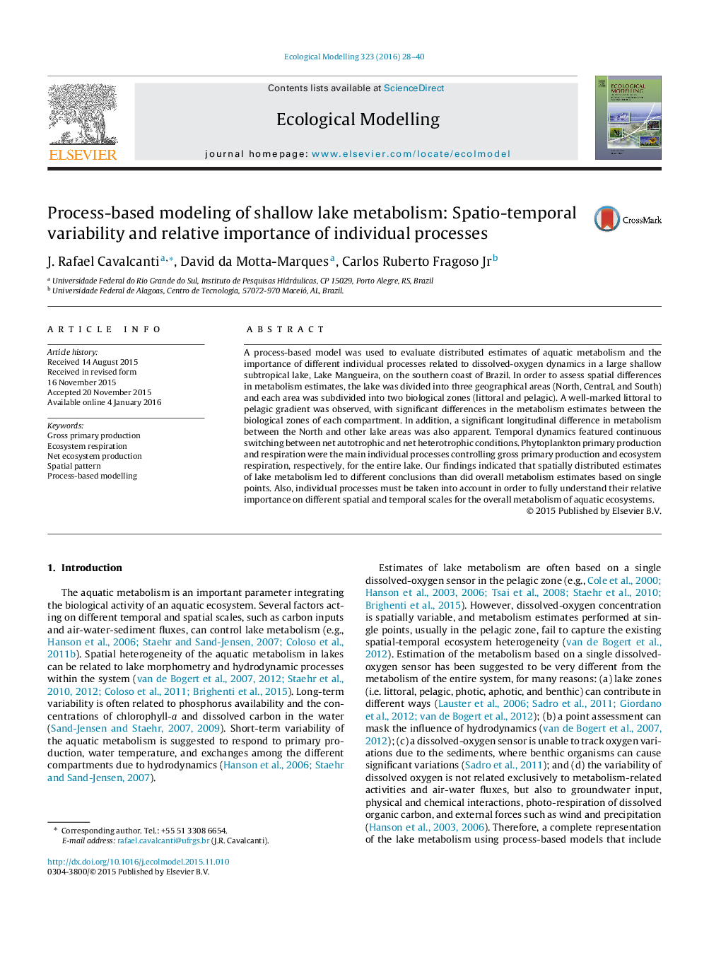 Process-based modeling of shallow lake metabolism: Spatio-temporal variability and relative importance of individual processes