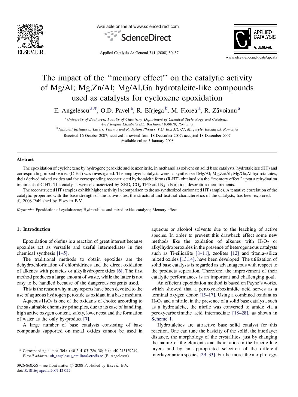 The impact of the “memory effect” on the catalytic activity of Mg/Al; Mg,Zn/Al; Mg/Al,Ga hydrotalcite-like compounds used as catalysts for cycloxene epoxidation