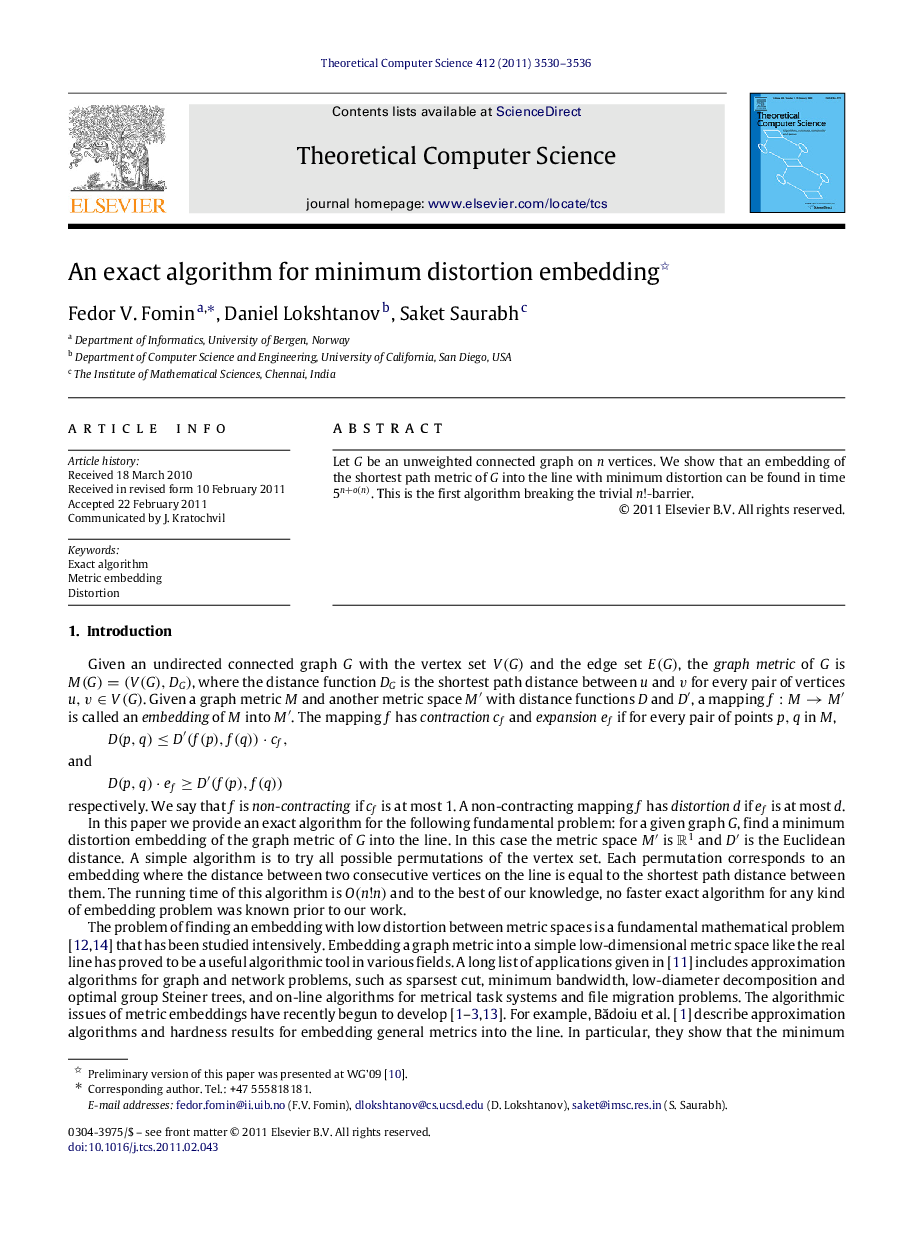 An exact algorithm for minimum distortion embedding 