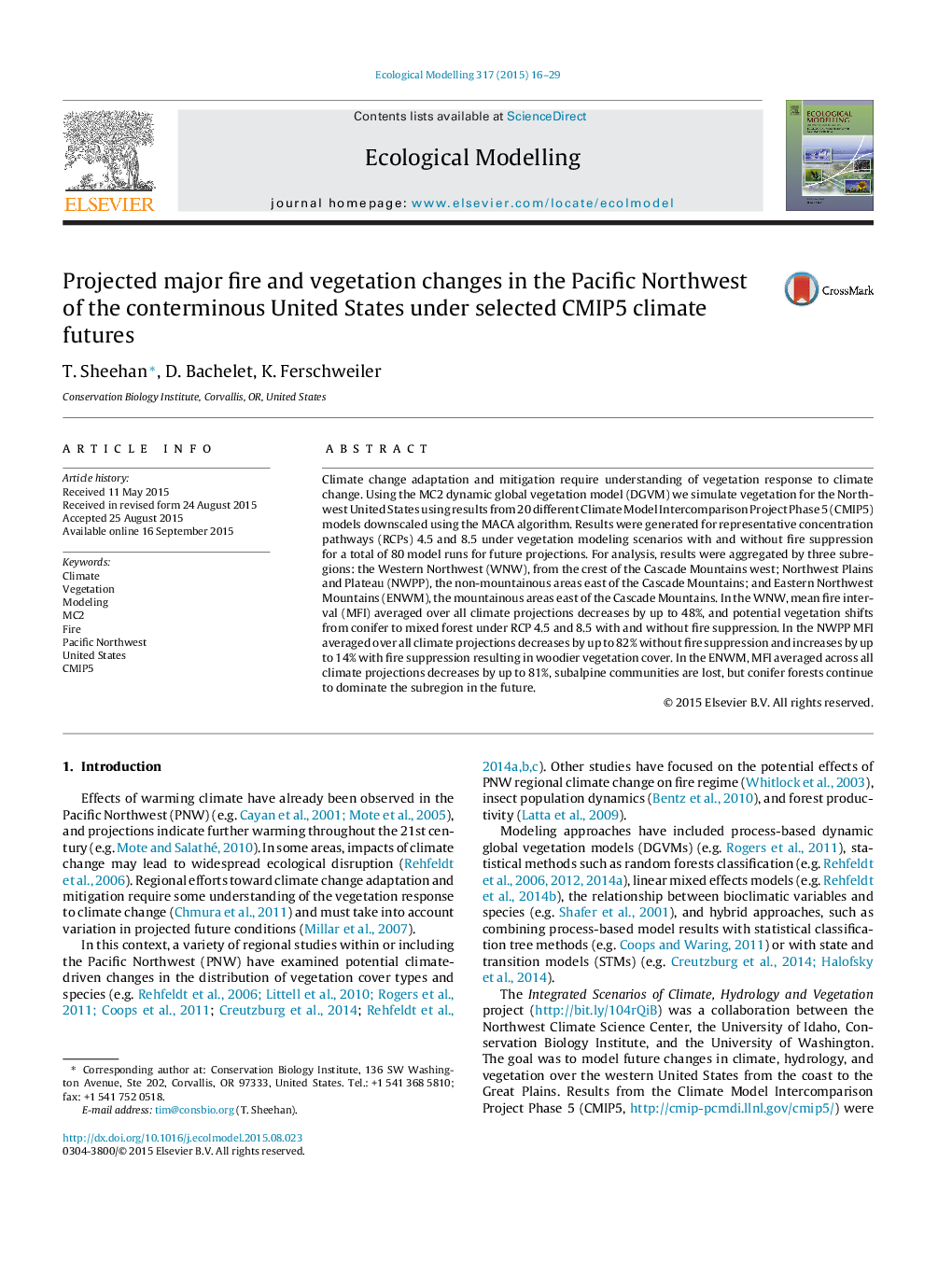 Projected major fire and vegetation changes in the Pacific Northwest of the conterminous United States under selected CMIP5 climate futures