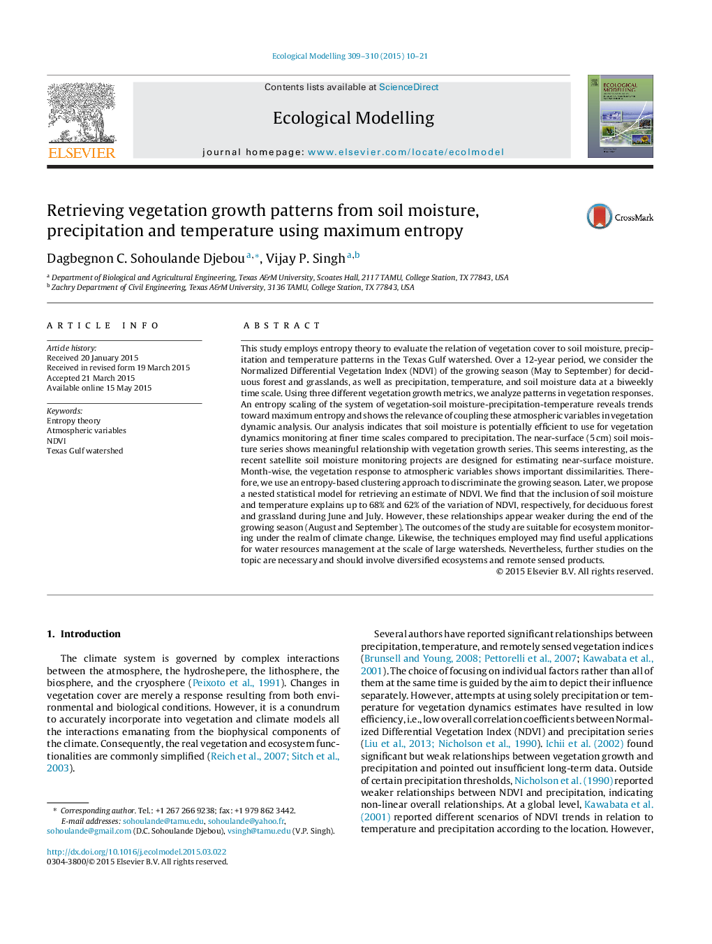 Retrieving vegetation growth patterns from soil moisture, precipitation and temperature using maximum entropy