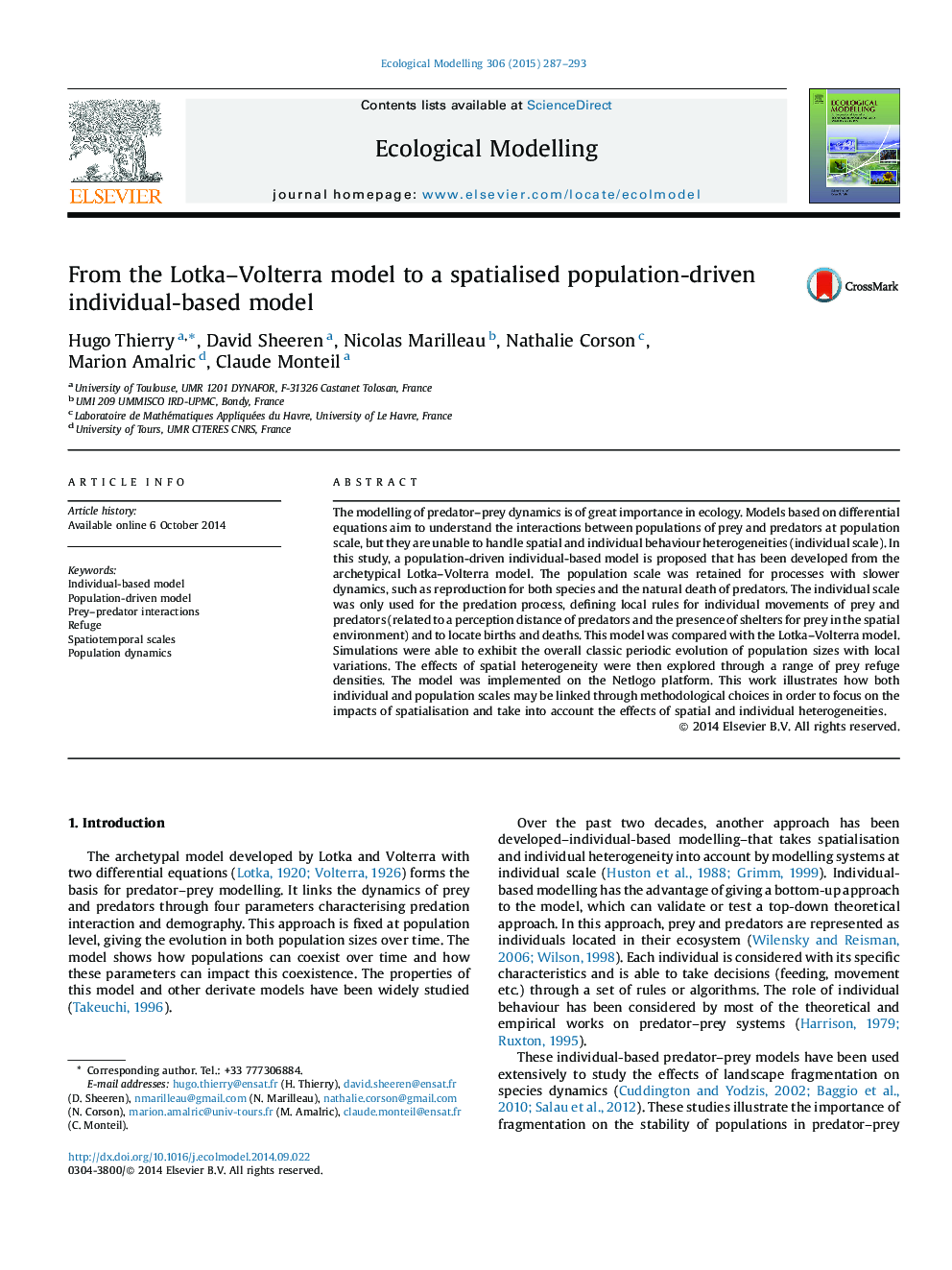 From the Lotka-Volterra model to a spatialised population-driven individual-based model