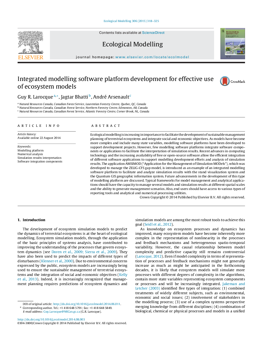 Integrated modelling software platform development for effective use of ecosystem models