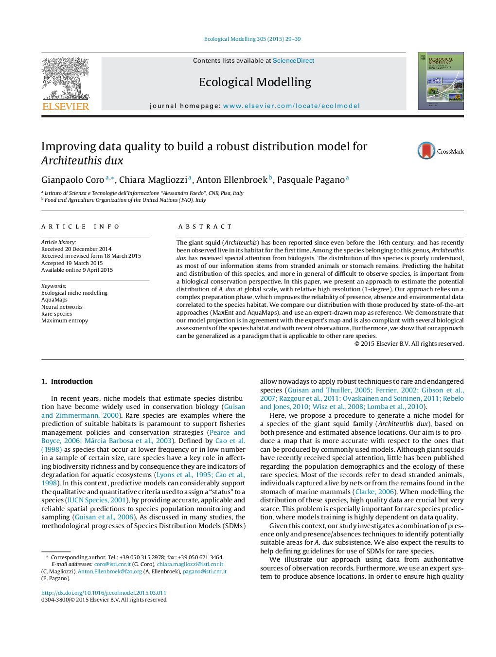 Improving data quality to build a robust distribution model for Architeuthis dux