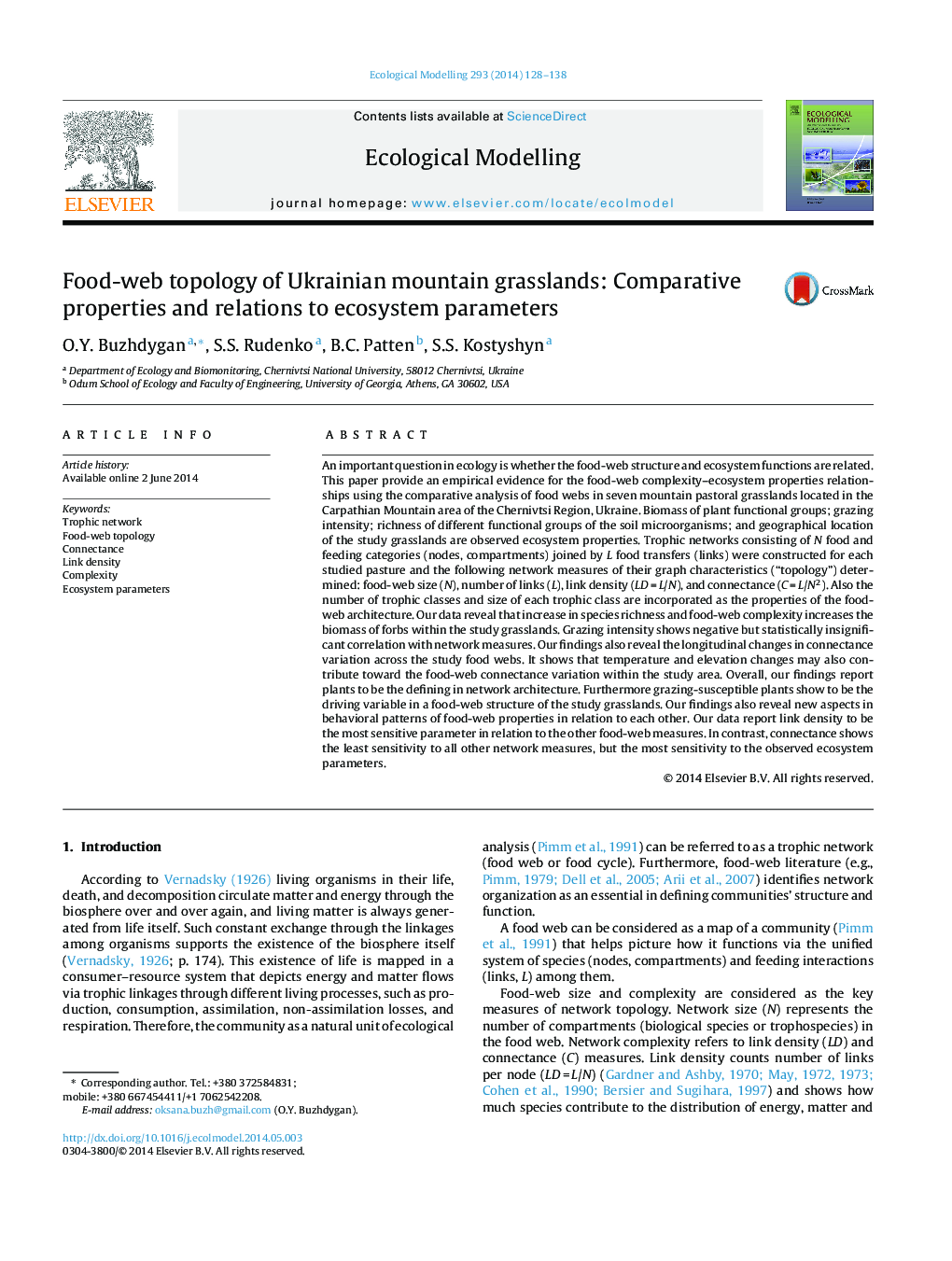 Food-web topology of Ukrainian mountain grasslands: Comparative properties and relations to ecosystem parameters