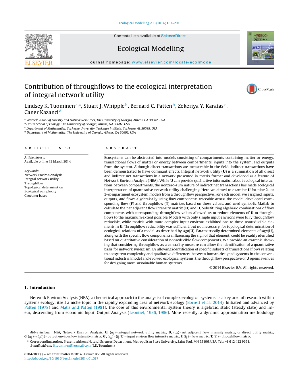 Contribution of throughflows to the ecological interpretation of integral network utility