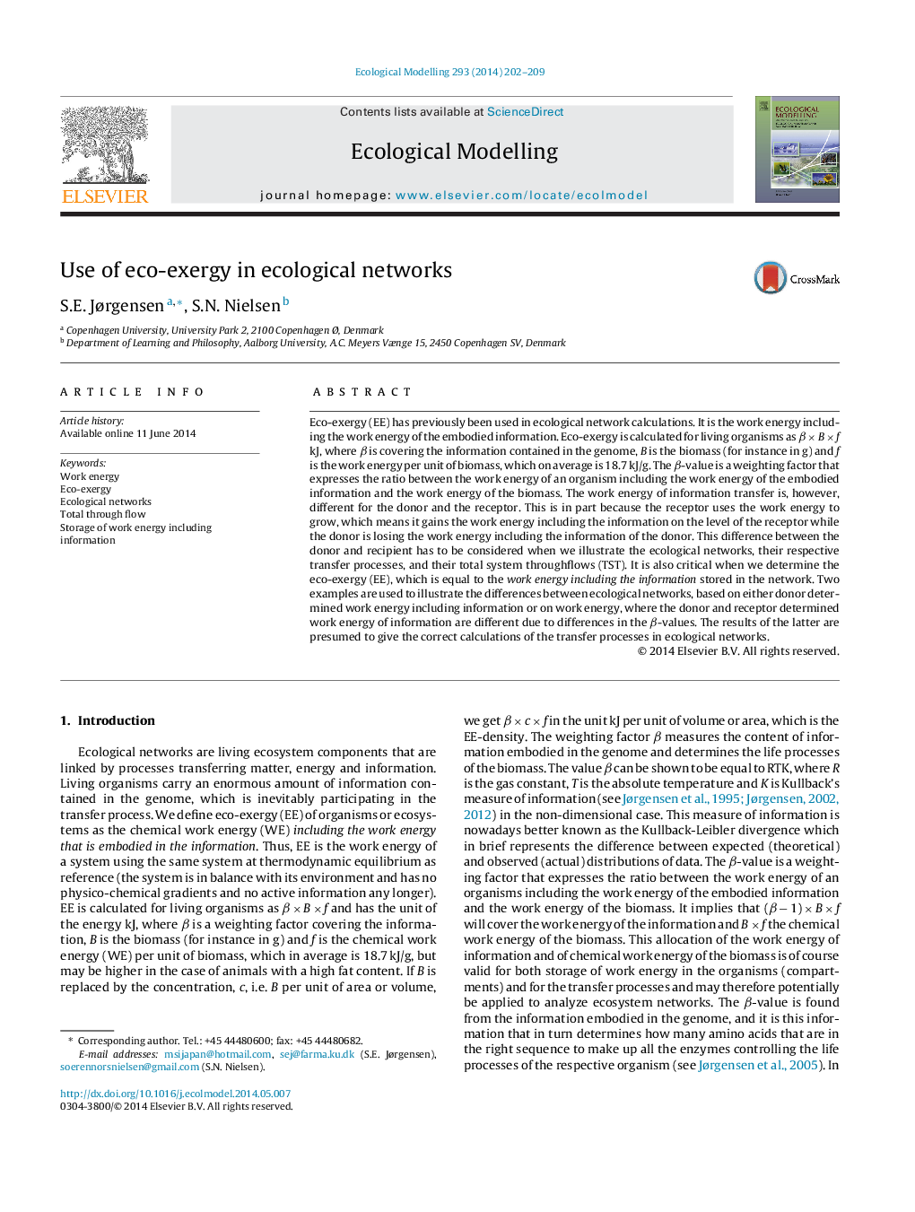 Use of eco-exergy in ecological networks