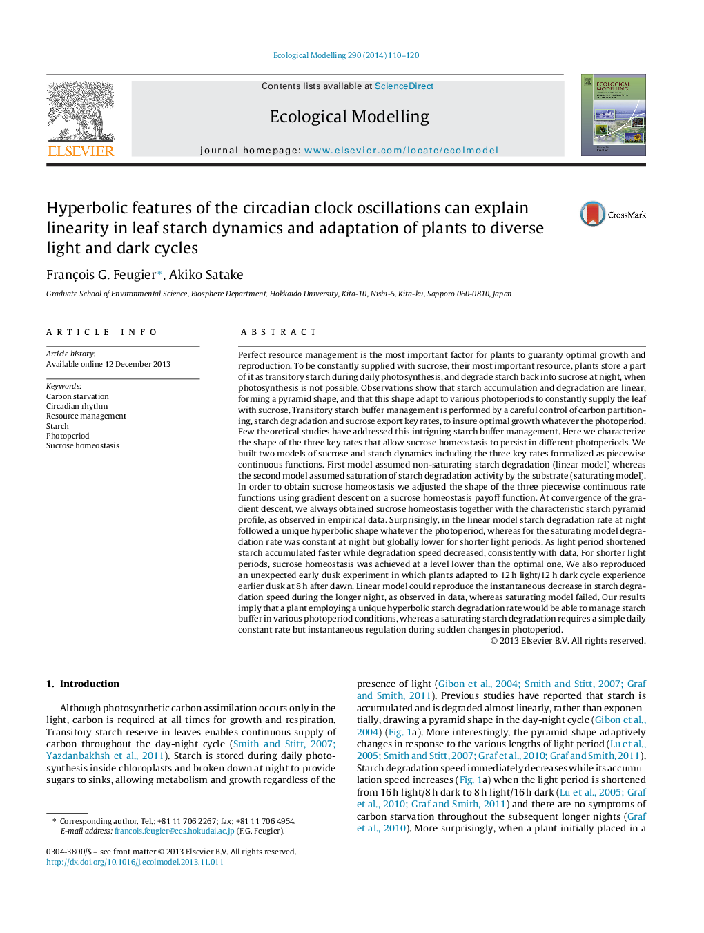 ویژگی های هیروبولیک نوسانات ساعت های شبانه روزی می تواند خطی بودن در دینامیک نشاسته برگ و سازگاری گیاهان را با دوره های مختلف نور و تاریکی 