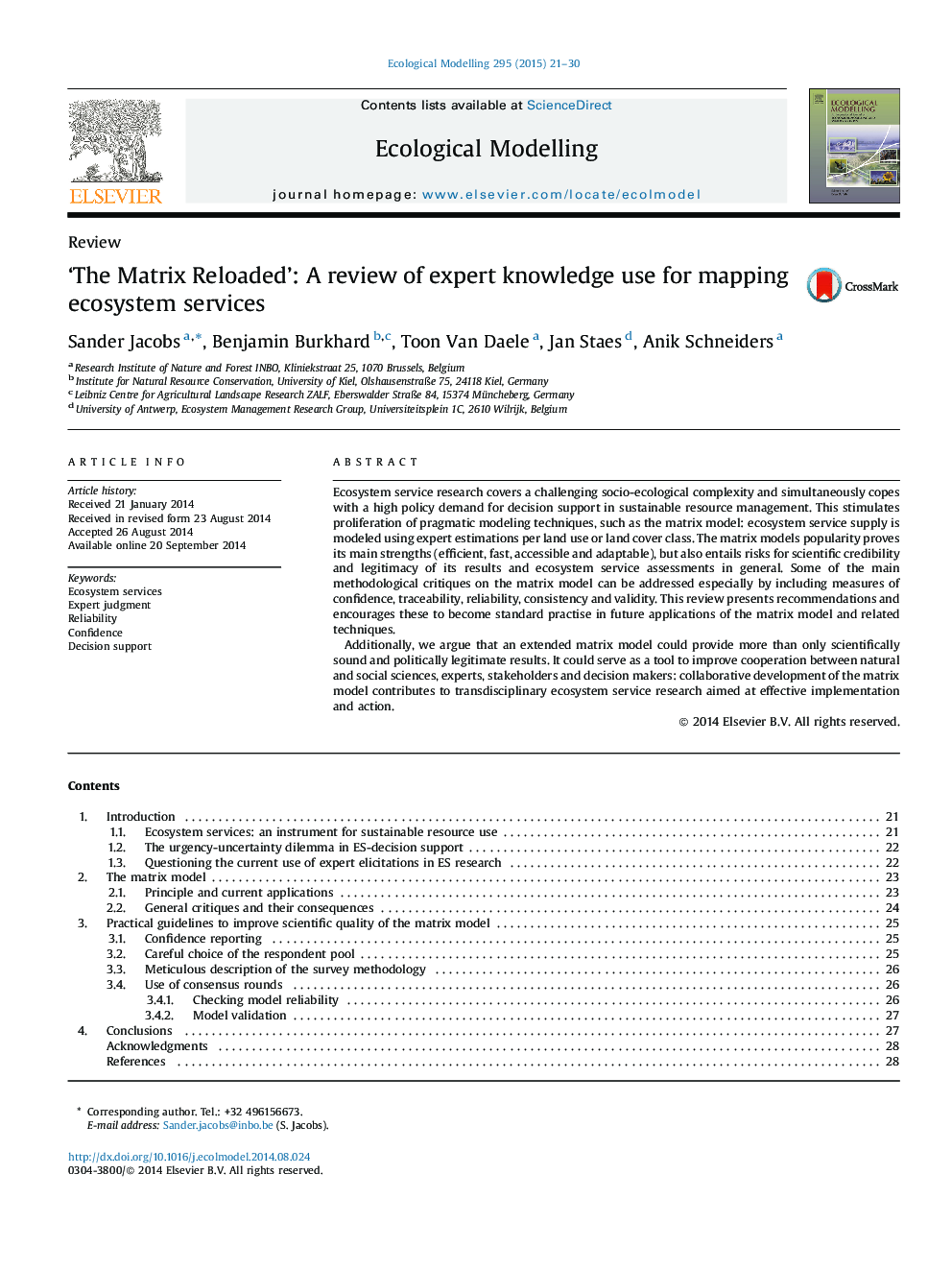 ‘The Matrix Reloaded’: A review of expert knowledge use for mapping ecosystem services