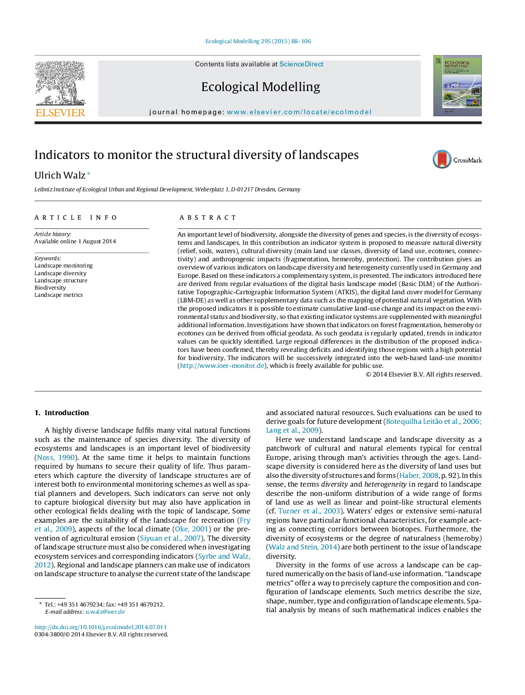 Indicators to monitor the structural diversity of landscapes