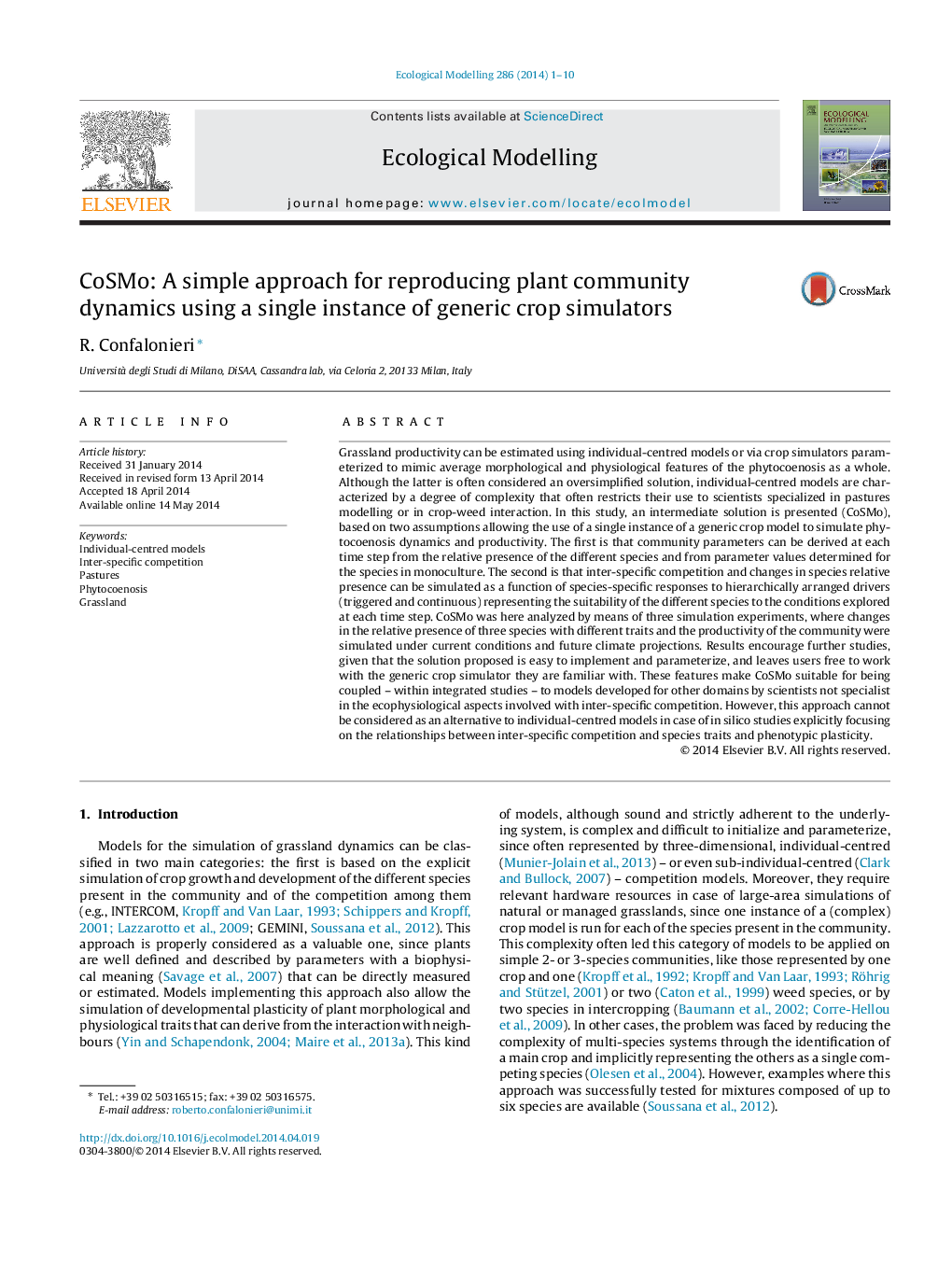 CoSMo: A simple approach for reproducing plant community dynamics using a single instance of generic crop simulators