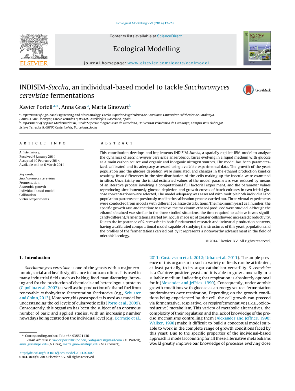 INDISIM-Saccha, an individual-based model to tackle Saccharomyces cerevisiae fermentations