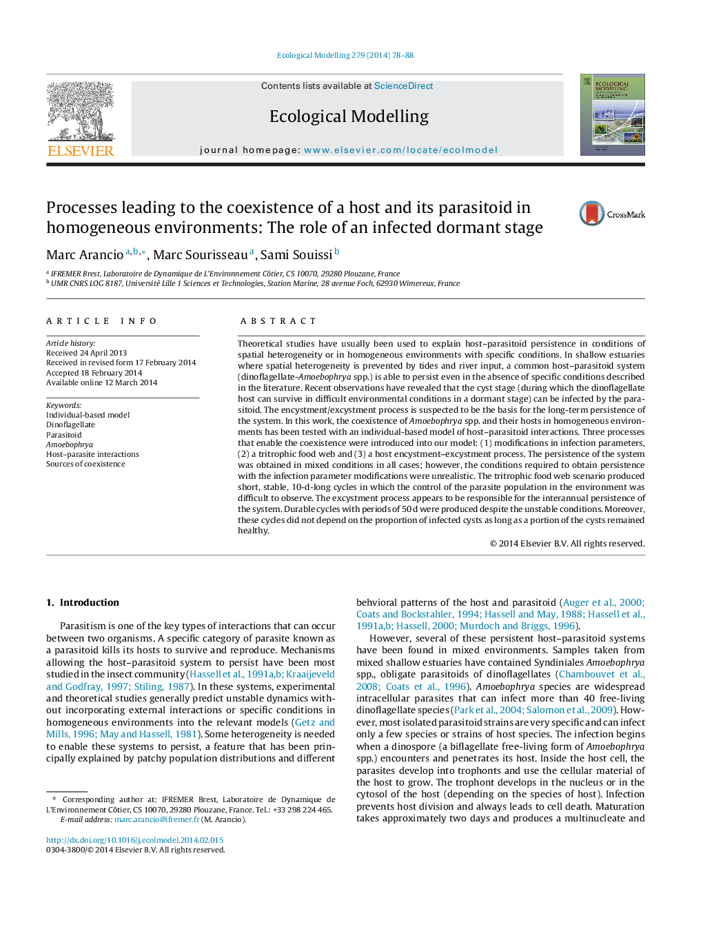 Processes leading to the coexistence of a host and its parasitoid in homogeneous environments: The role of an infected dormant stage