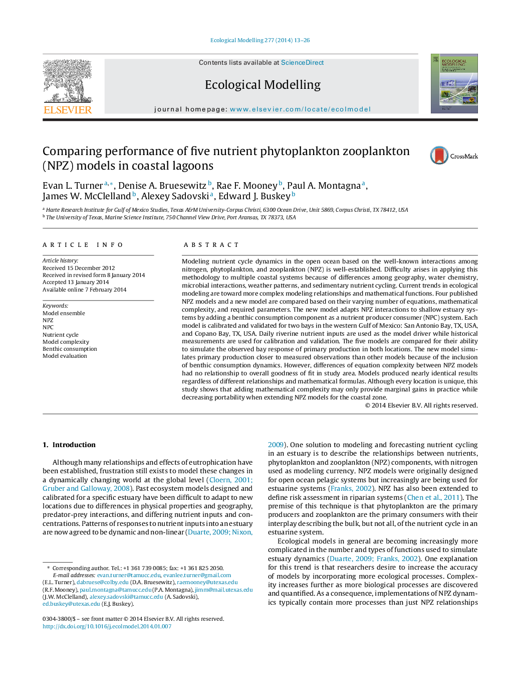 Comparing performance of five nutrient phytoplankton zooplankton (NPZ) models in coastal lagoons