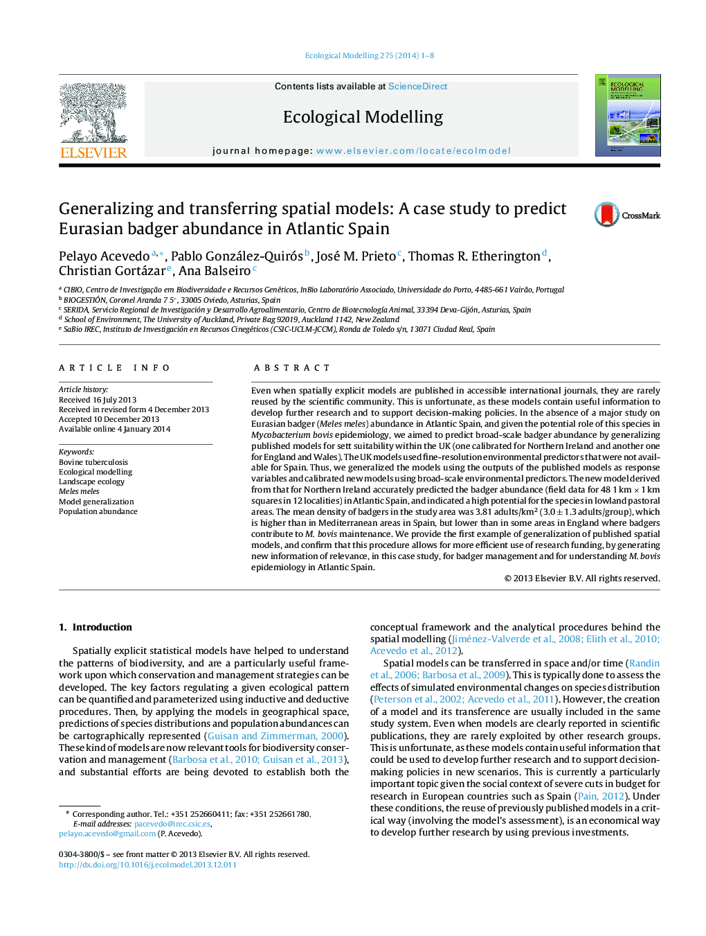 Generalizing and transferring spatial models: A case study to predict Eurasian badger abundance in Atlantic Spain