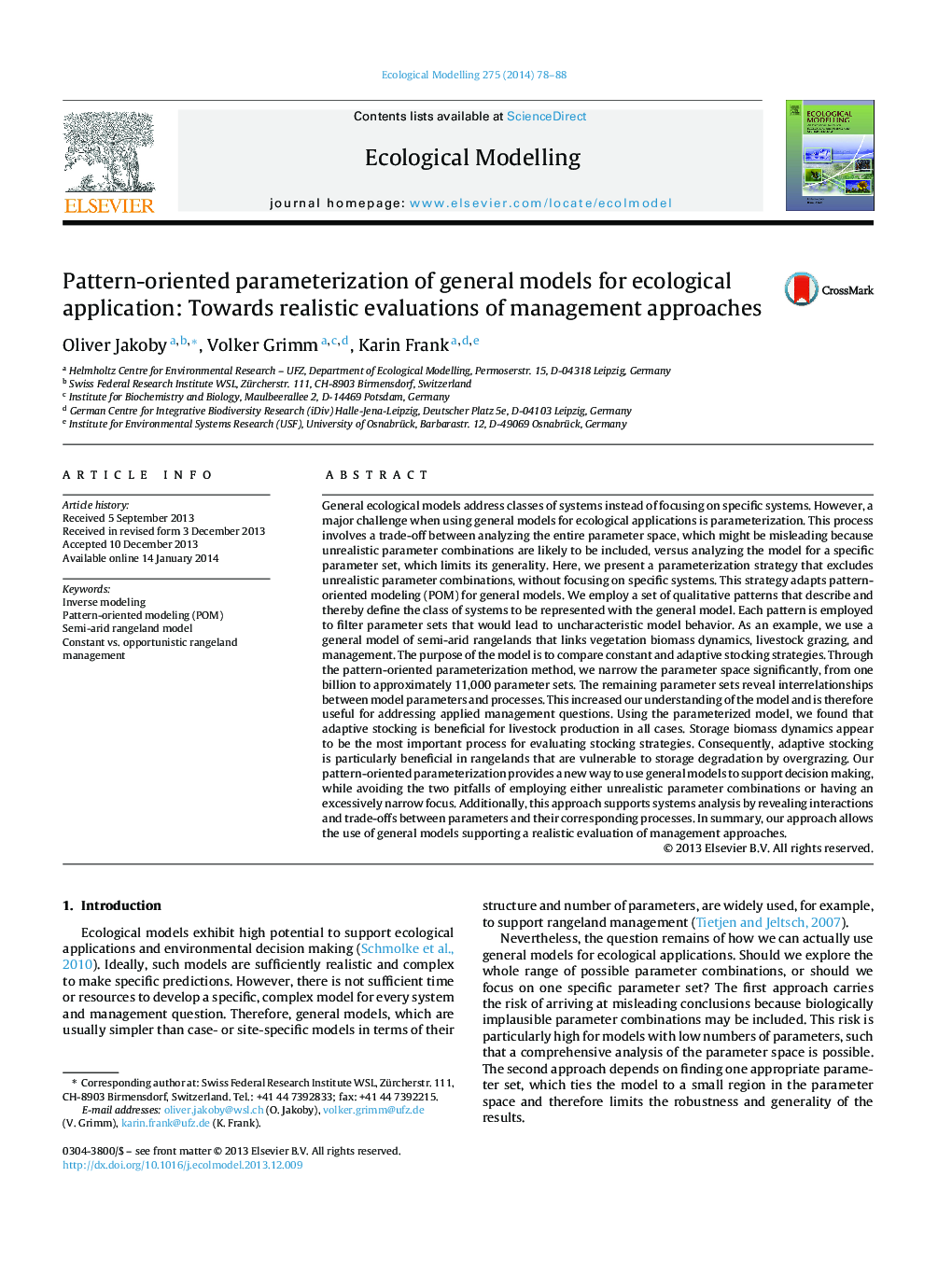 Pattern-oriented parameterization of general models for ecological application: Towards realistic evaluations of management approaches