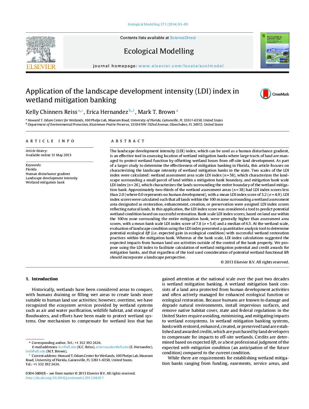 Application of the landscape development intensity (LDI) index in wetland mitigation banking