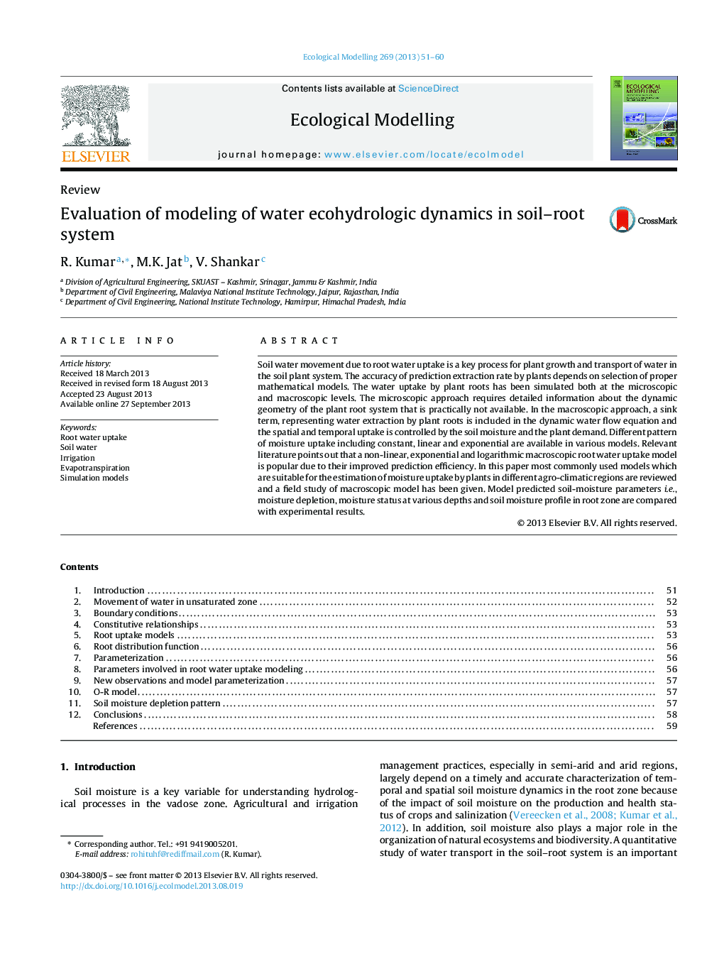 Evaluation of modeling of water ecohydrologic dynamics in soil–root system