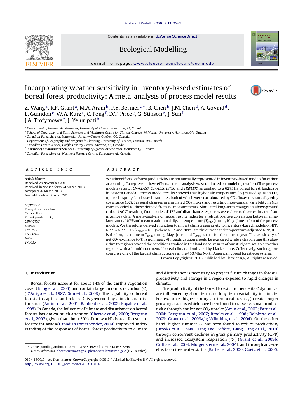 Incorporating weather sensitivity in inventory-based estimates of boreal forest productivity: A meta-analysis of process model results