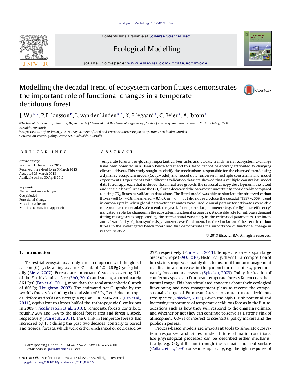 Modelling the decadal trend of ecosystem carbon fluxes demonstrates the important role of functional changes in a temperate deciduous forest