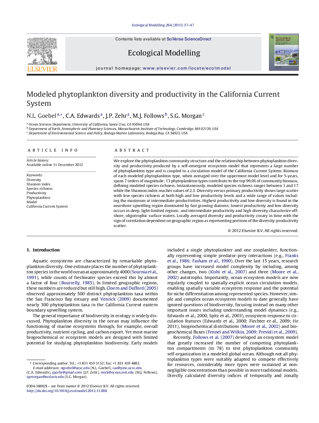 Modeled phytoplankton diversity and productivity in the California Current System