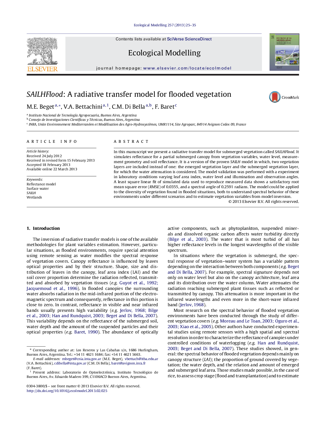 SAILHFlood: A radiative transfer model for flooded vegetation