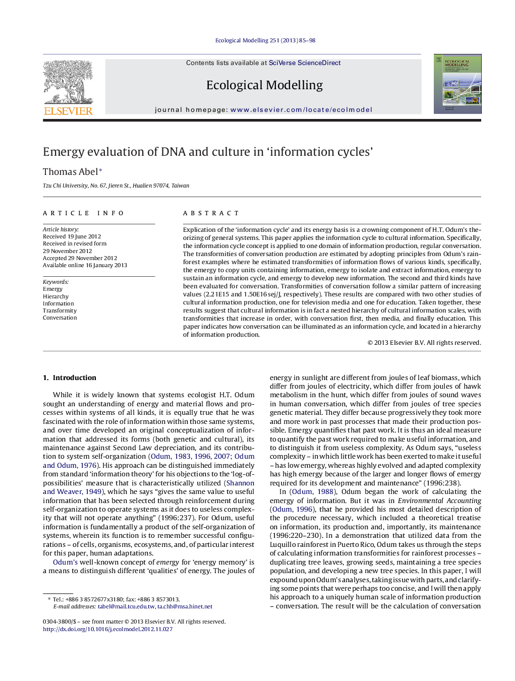 Emergy evaluation of DNA and culture in ‘information cycles’