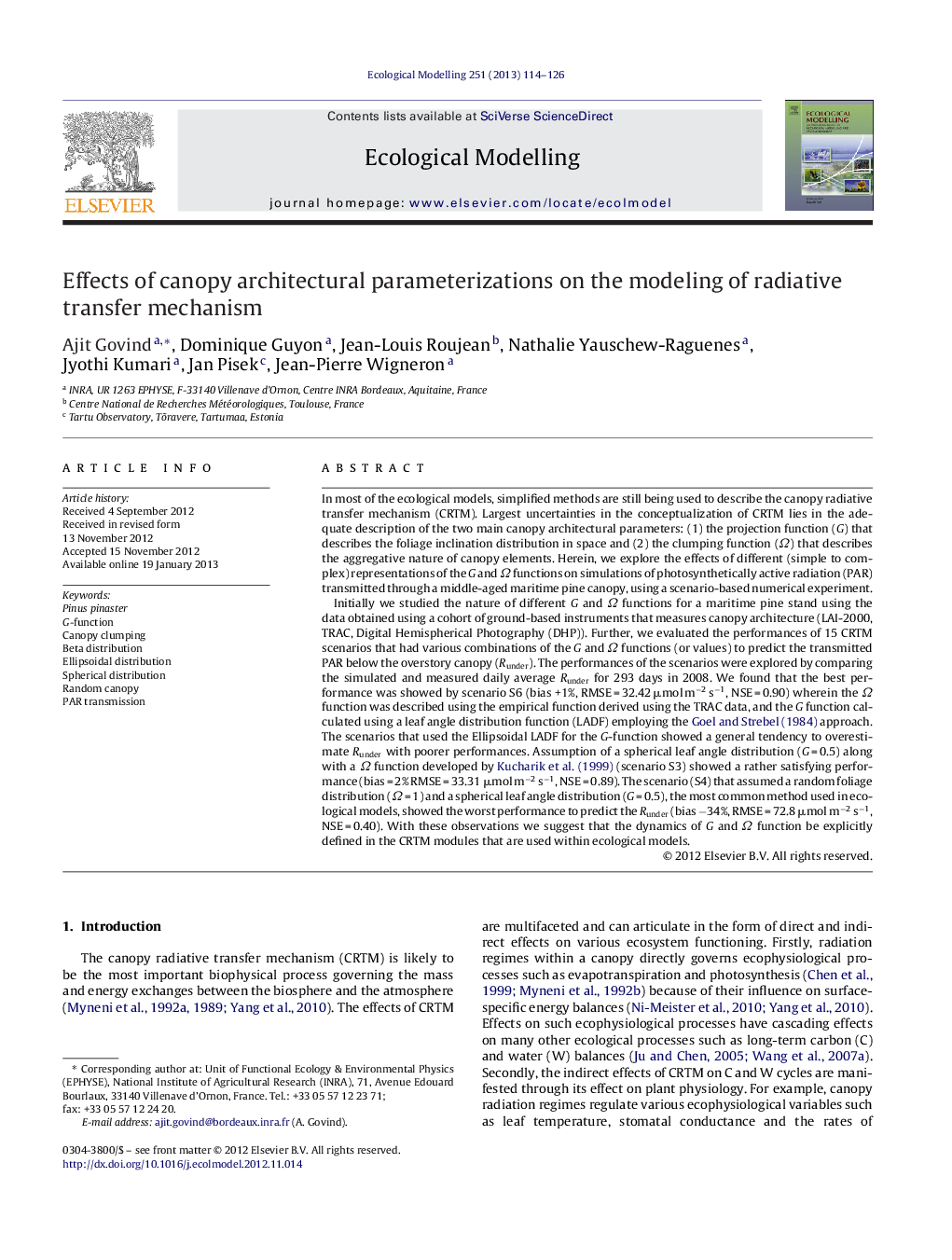 Effects of canopy architectural parameterizations on the modeling of radiative transfer mechanism