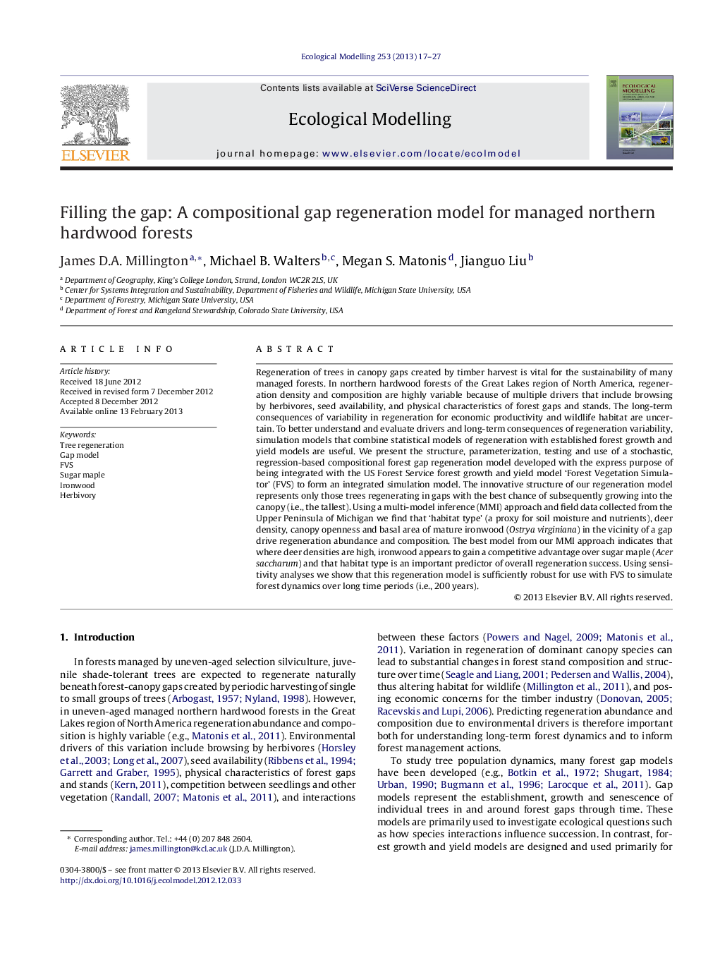 Filling the gap: A compositional gap regeneration model for managed northern hardwood forests