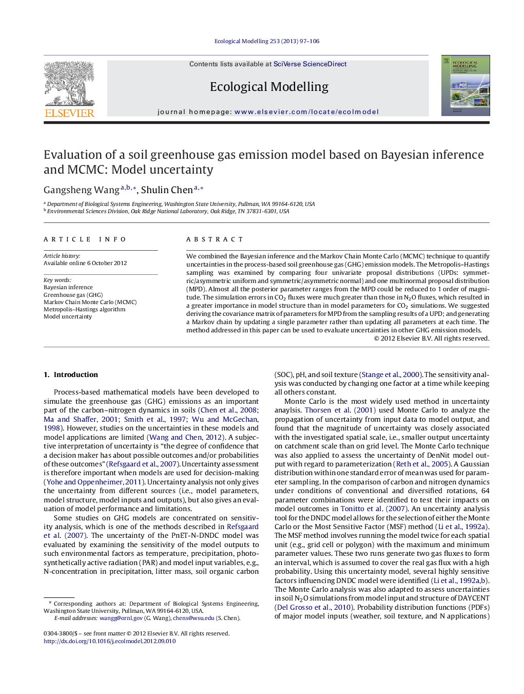 Evaluation of a soil greenhouse gas emission model based on Bayesian inference and MCMC: Model uncertainty