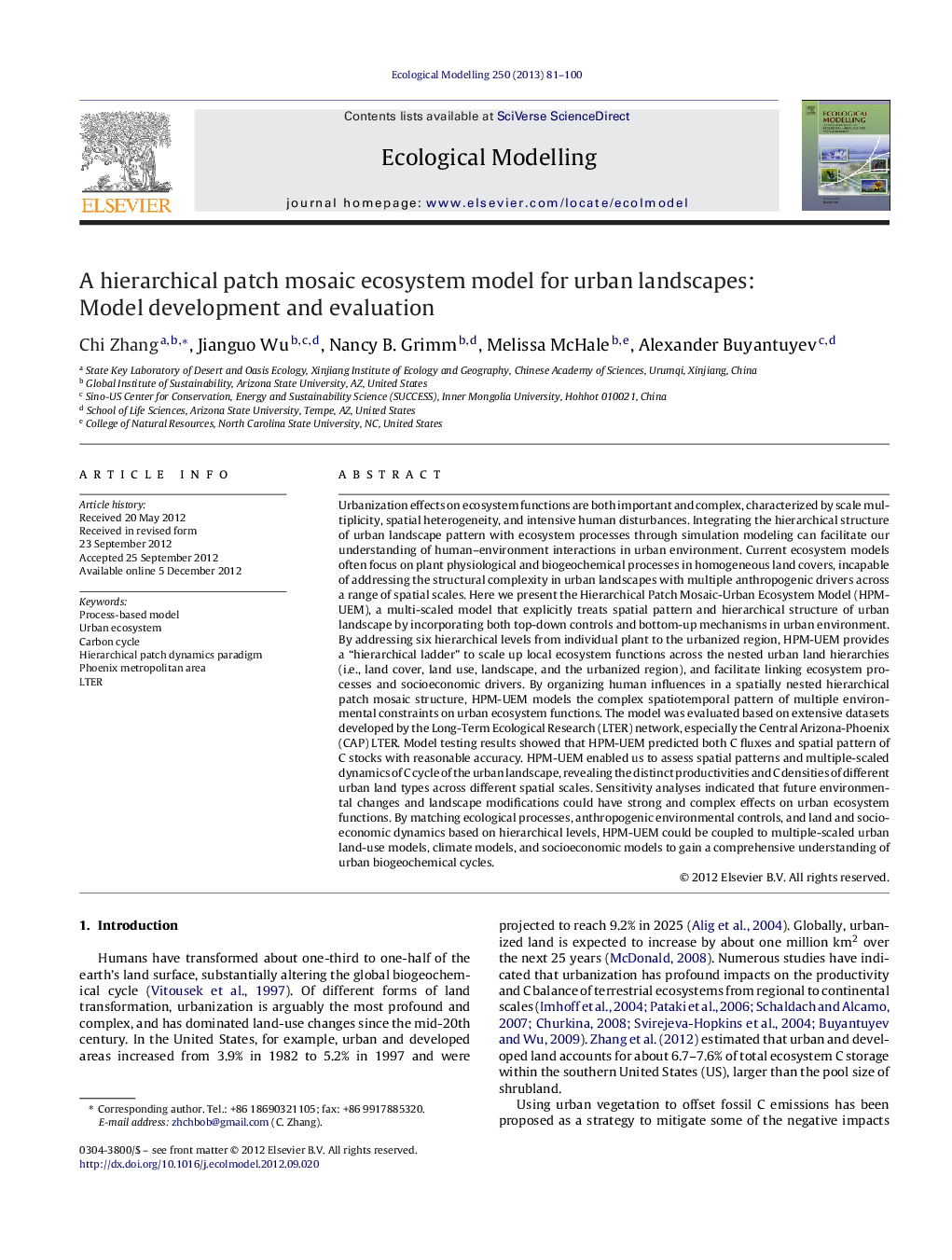 A hierarchical patch mosaic ecosystem model for urban landscapes: Model development and evaluation