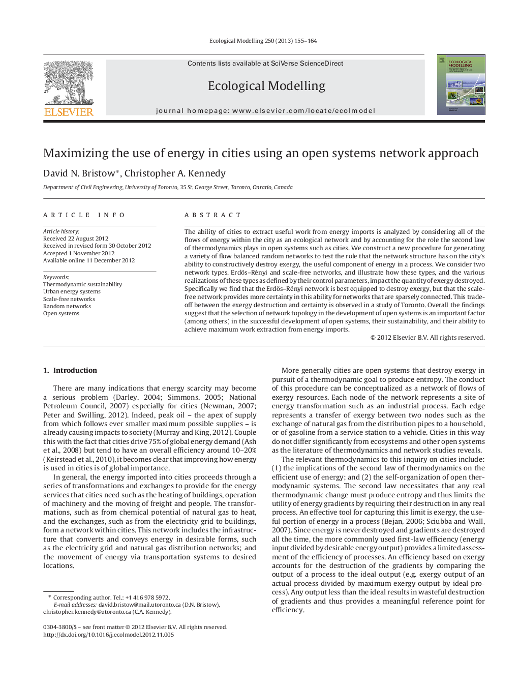 Maximizing the use of energy in cities using an open systems network approach