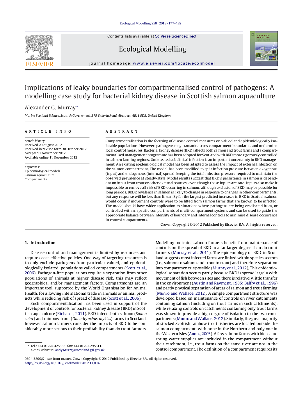 Implications of leaky boundaries for compartmentalised control of pathogens: A modelling case study for bacterial kidney disease in Scottish salmon aquaculture