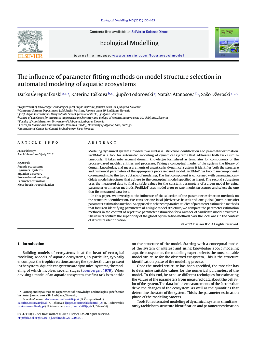 The influence of parameter fitting methods on model structure selection in automated modeling of aquatic ecosystems