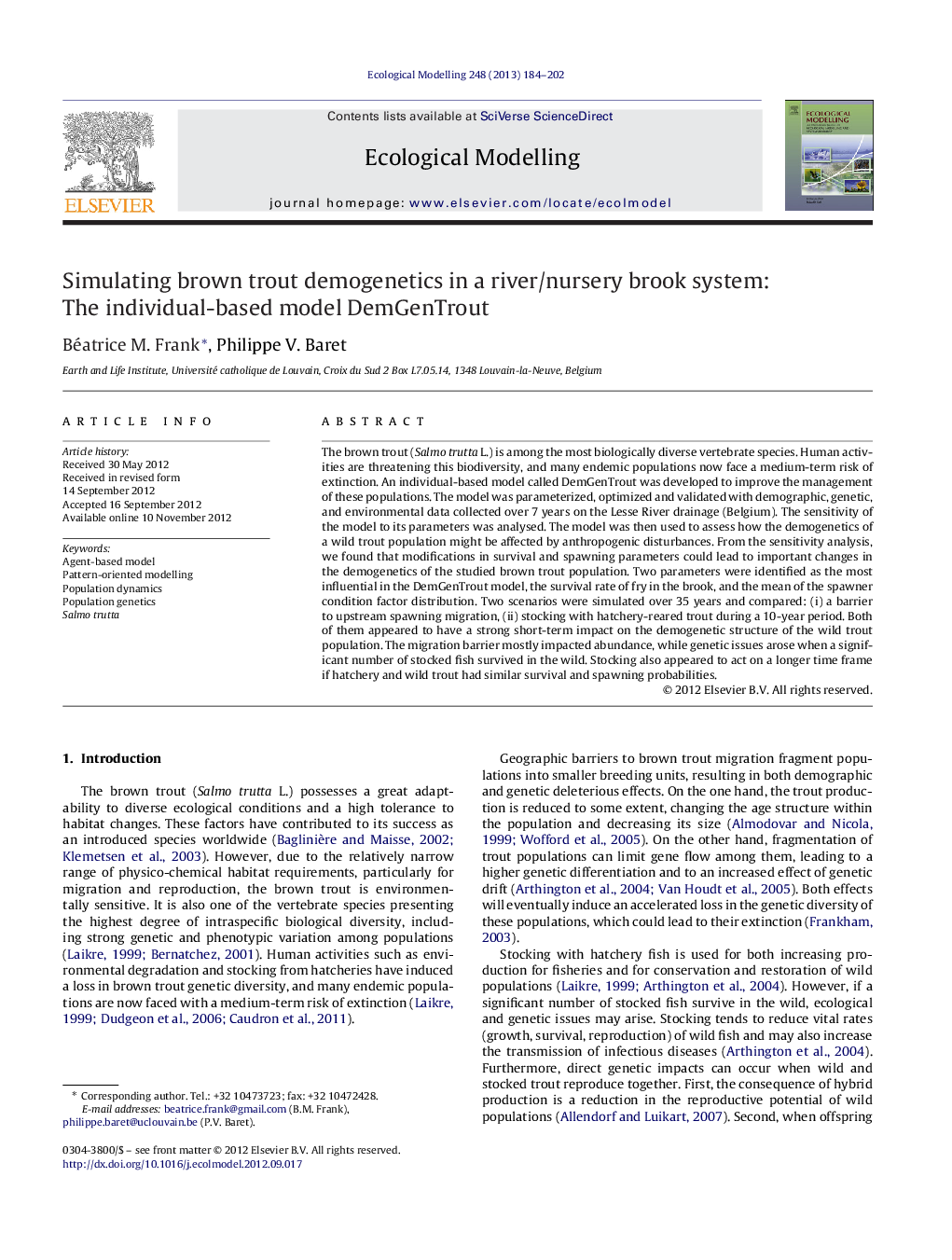 Simulating brown trout demogenetics in a river/nursery brook system: The individual-based model DemGenTrout