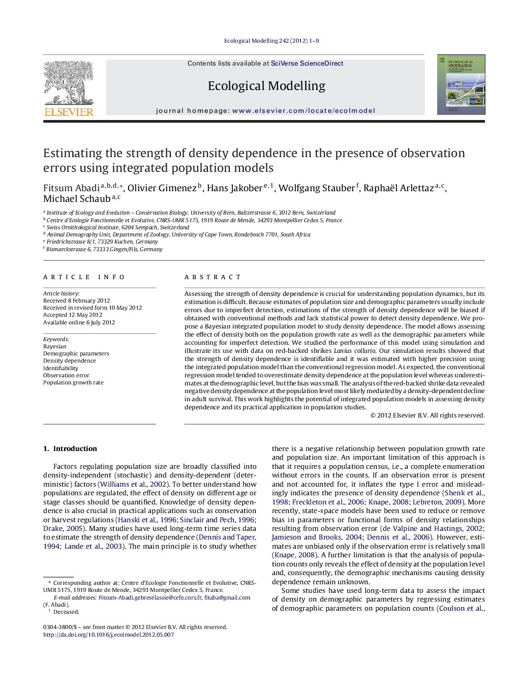 Estimating the strength of density dependence in the presence of observation errors using integrated population models