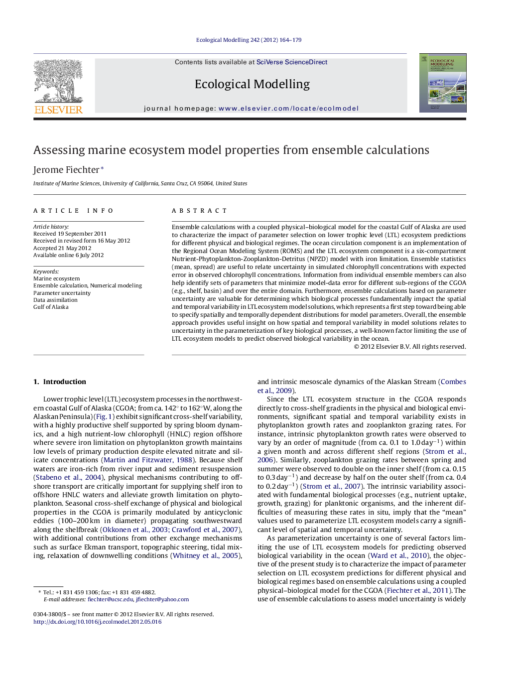 Assessing marine ecosystem model properties from ensemble calculations