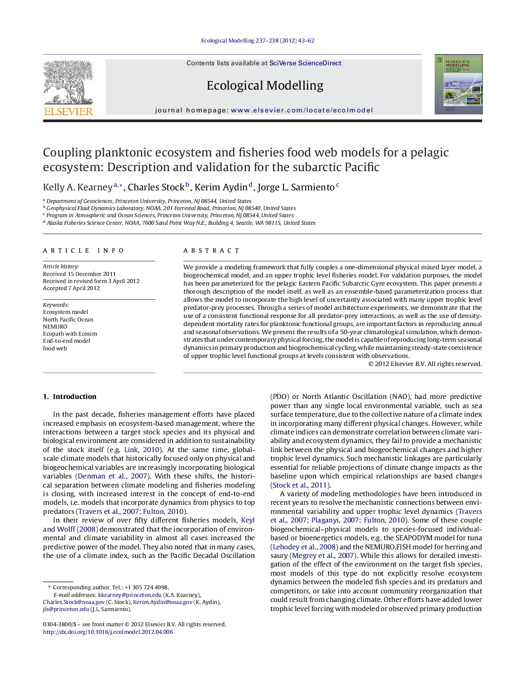 Coupling planktonic ecosystem and fisheries food web models for a pelagic ecosystem: Description and validation for the subarctic Pacific