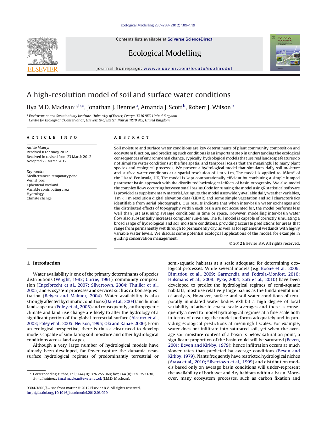 A high-resolution model of soil and surface water conditions