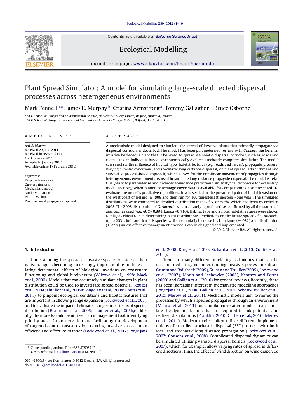 Plant Spread Simulator: A model for simulating large-scale directed dispersal processes across heterogeneous environments