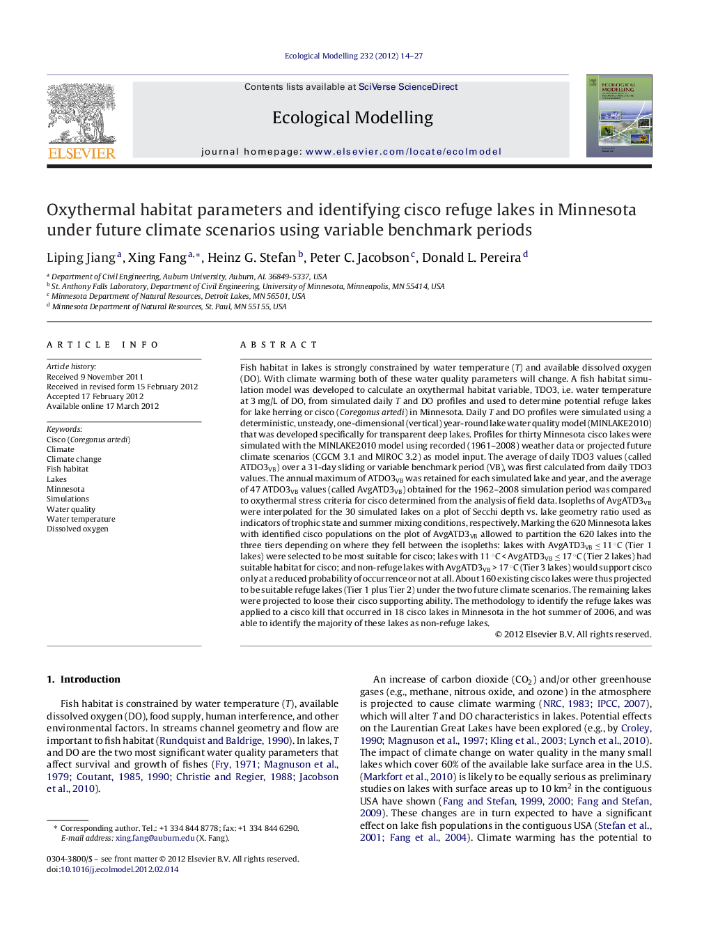 Oxythermal habitat parameters and identifying cisco refuge lakes in Minnesota under future climate scenarios using variable benchmark periods